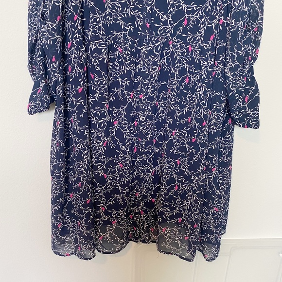 Torrid Bird Print Shirt Dress Chiffon 3/4 Sleeves Tunic Boho Preppy Blue/Pink 6X - Picture 6 of 11